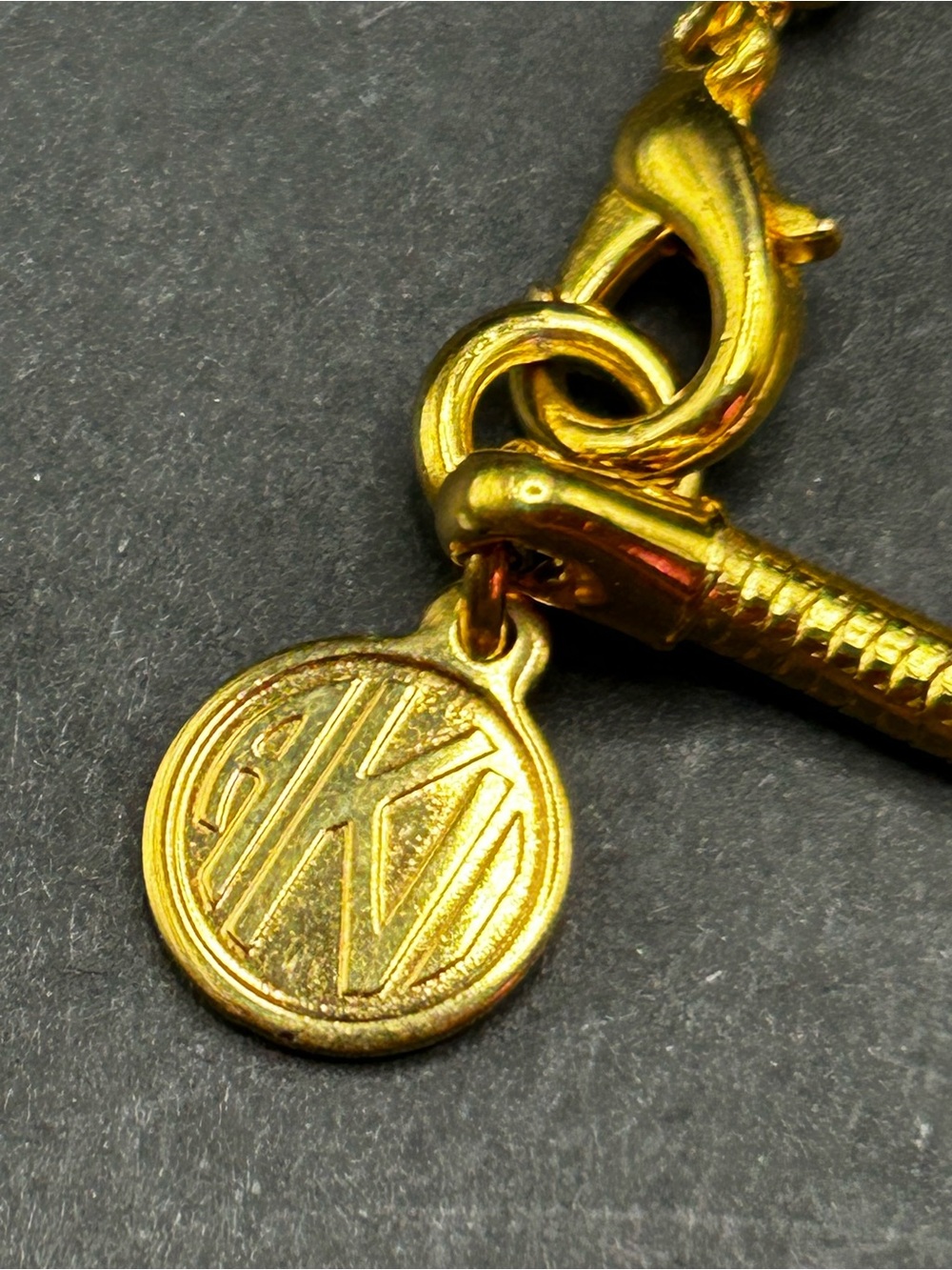 VTG Anne Klein Gold Tone Women's Snake Chain Necklace with Logo Charm Clasp 32” - Picture 5 of 6